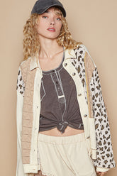 Leopard Exposed Seam Button Up Quilted Jacket POL Cream Multi S