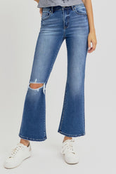 Distressed High Rise Crop Flare Jeans Risen Dark 0(24)