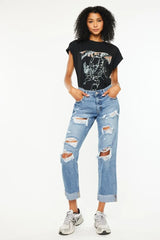 Mid Rise Distressed Boyfriend Fit Jeans Kancan MEDIUM 0/23