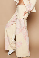 Crochet Contrast Drawstring Wide Leg Pants POL