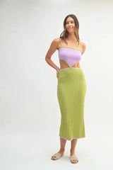 Ribbed Knit Color Block Cutout Midi Dress Mable