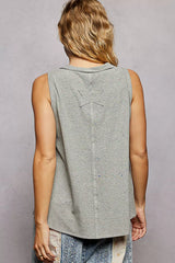 POL V-Neck Ribbed Tank with American Flag Patch and Star Back Patch Trendsi