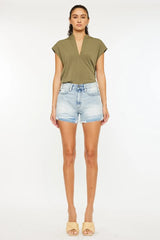 High Rise Raw Hem Denim Shorts Kancan