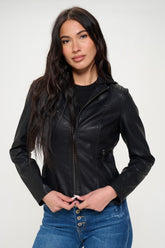 Vegan Leather Black Zip Up Hooded Jacket Coalition LA Black S