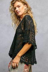 V-Neck Crochet Top with Scalloped Hem POL