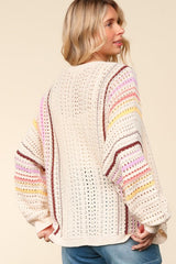 Striped Crochet Open Front Cardigan Haptics