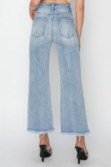 High Rise Crop Wide Fray Hem Jeans Risen