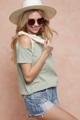 Tied Ribbon One Shoulder Short Sleeve T-Shirt BiBi