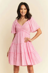 Jacquard Checker Smocking Tiered Dress Davi & Dani BARBIE PINK S