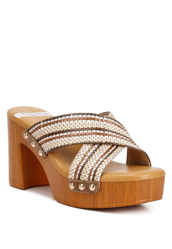Finley Raffia High Block Heel Clogs Rag Company