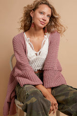 Open Front Sweater Cardigan with Pockets POL Mauve S