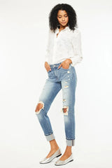 High Rise Distressed Boyfriend Fit Jeans Kancan