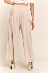 Smocked Waist Boho Wide Leg Pants with Pockets J.NNA