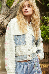 Embroidered Sleeve Raw Edge Quilted Jacket POL