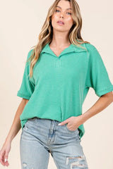 Ribbed Collared Neck Top BomBom KELLY GREEN S