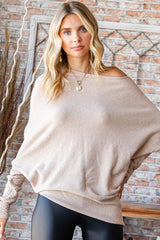 Asymmetrical Hem Dolman Sleeve Sweater First Love Oatmeal One Size-Regular