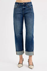 Slouchy Crop Barrel Cuffed Jeans Risen