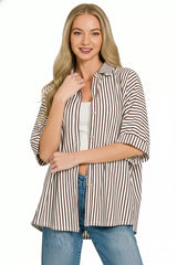 Oversized Stripe Button Down Shirt ZENANA