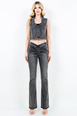 V-Cut Ruched Flare Jeans American Bazi
