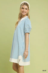 Pinstripe Shift Dress with Contrast Trim Umgee