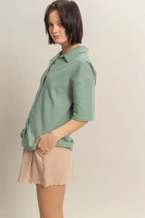 Collared Neck Button Down Waffle Shirt HYFVE