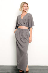 Brushed Organic Hemp Side Slit Maxi Skirt Fabina