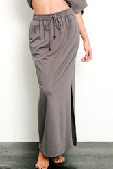 Brushed Organic Hemp Side Slit Maxi Skirt Fabina DULL GREY S
