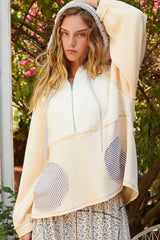 Half Zip Up Fleece Mix Back Star Patch Hoodie POL