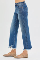 Mid Rise Crop Straight Jeans With Plus Size Risen