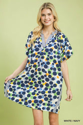 Polka Dot Print Tunic Dress with Pockets Umgee WHITE / NAVY S