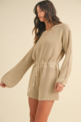 Round Neck Long Sleeve Sweater Romper Mable