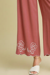 Linen Blend Wide Leg Pants with Scalloped Hemline Umgee