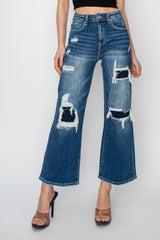 High Rise Patch Detailed Wide Leg Crop Jeans Risen Medium 0(24)