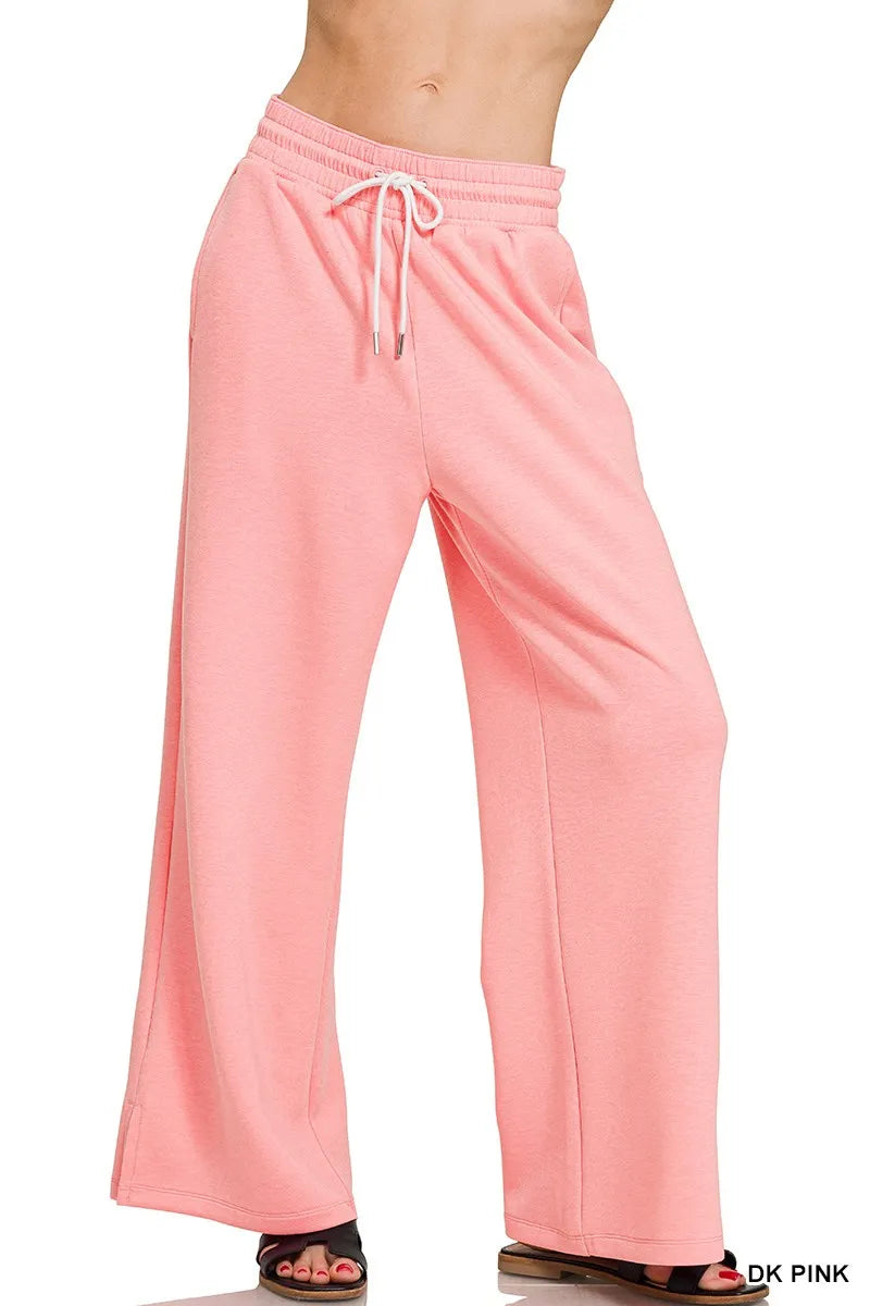Scuba Drawstring Pants ZENANA DK PINK S