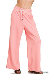 Scuba Drawstring Pants ZENANA DK PINK S