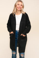 Stripe Textured Open Front Cardigan with Pockets Haptics