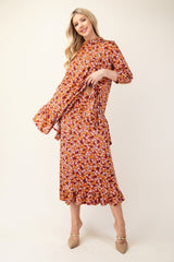 Floral Ruffled Top and Midi Skirt Set Celeste