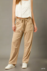 Cargo-Inspired Drawstring Pants Umgee LATTE XS