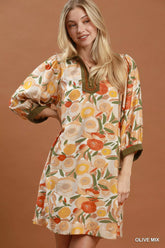 Mix Floral Contrast Trim Shift Mini Dress Umgee OLIVE MIX S