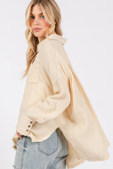 Frayed Hem Side Slit Button Down Shirt Sage + Fig