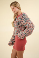 Shaggy Yarn Knit Zip Up Jacket Very J
