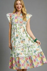 Patchwork Garden Boho Midi Dress Umgee Gum Leaf S