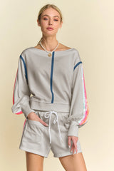Sequin Stripe Long Sleeve Top And Short Pants Set Davi & Dani