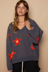 Long Sleeve Star Patch Sweater POL Charcoal S