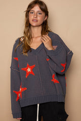 Long Sleeve Star Patch Sweater POL Charcoal S