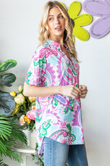 Flowy Paisley Print Short Sleeve Relaxed Top Heimish