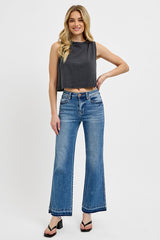 Raw Hem Ankle Bootcut Jeans Plus Size Risen