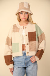 Color Block Button Down Textured Sweater Cardigan Very J Oatmeal S