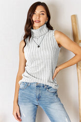 Basic Bae Full Size Ribbed Turtleneck Tank SALE Light Gray S