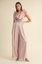 3D Floral Applique Deep Cowl Neck Jumpsuit Mable Dusty Mauve S